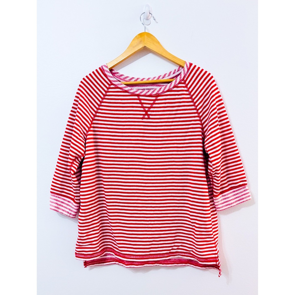 ELLEN TRACY Red Striped Top | Cotton Casual Classic | Large